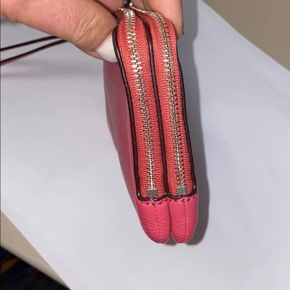 Coach Pink Pebbled Leather Double Wallet Wristlet